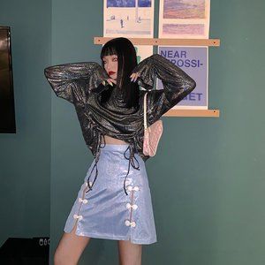 NWT Shimmery Metallic Side ties Blouse retro